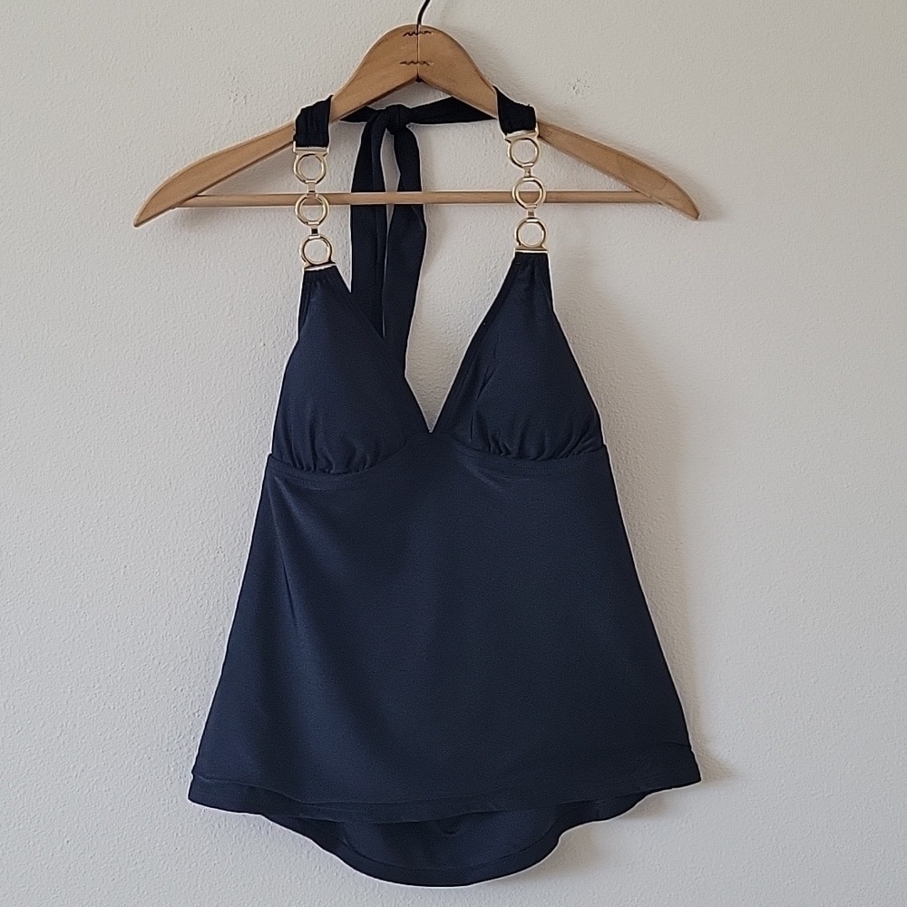 NWT Catalina Black Swim Halter Tank with Gold Hardware Size Medium M